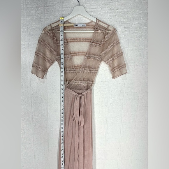 Zara lace knit wrap maxi dress dusty pink size S - Picture 5 of 14